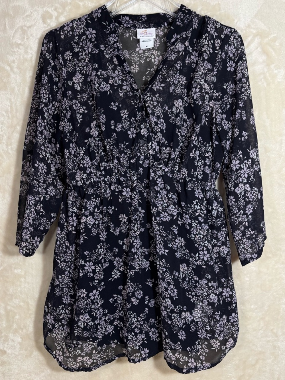 Oh Baby Light & Flowy Lined Floral Print Motherhood Maternity Tunic Top Size M